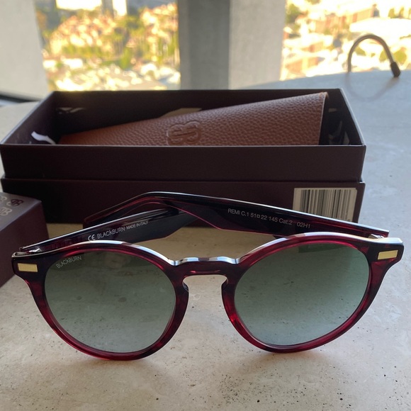 Retl90 New Blackburn round Italian red maroon sunglasses unisex - Picture 2 of 5